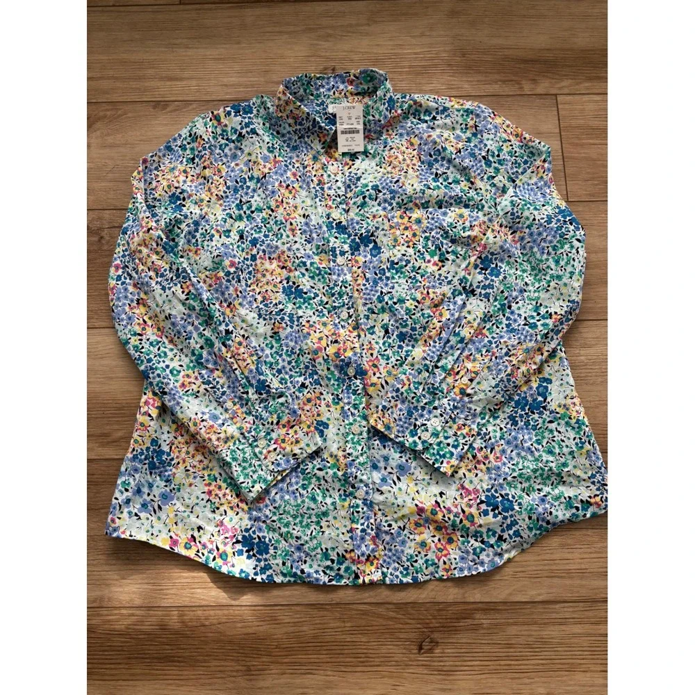 J.Crew Womens XXL Floral Cotton Button Down Shirt Multi Color BF812 New